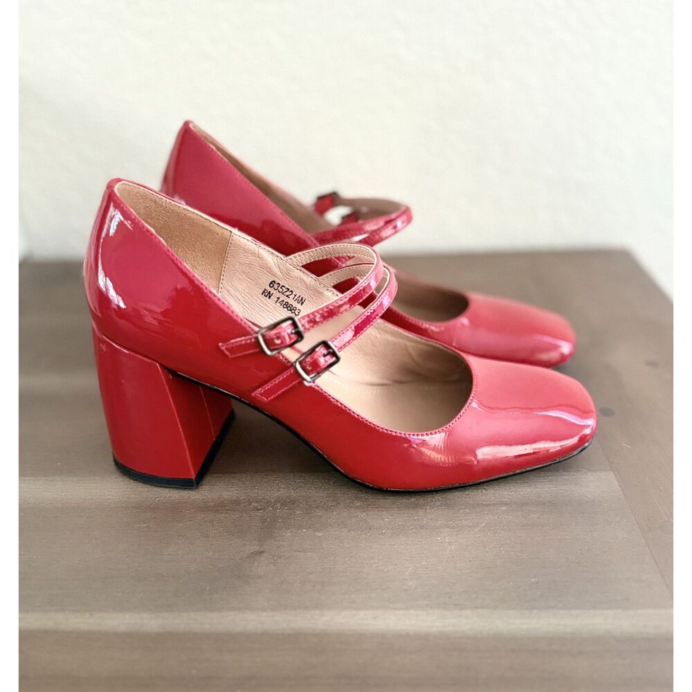 Bibi Lou Milena Double Strap Red Patent Mary Jane Heels Womens Size 38 (US 8)